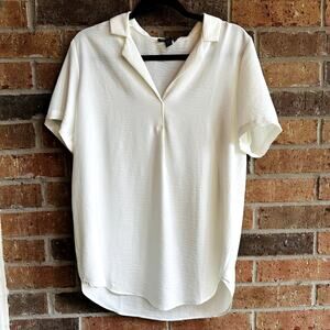 Hilary Radley Women's White Solid Notch Collared Short Sleeve Blouse Size Medium